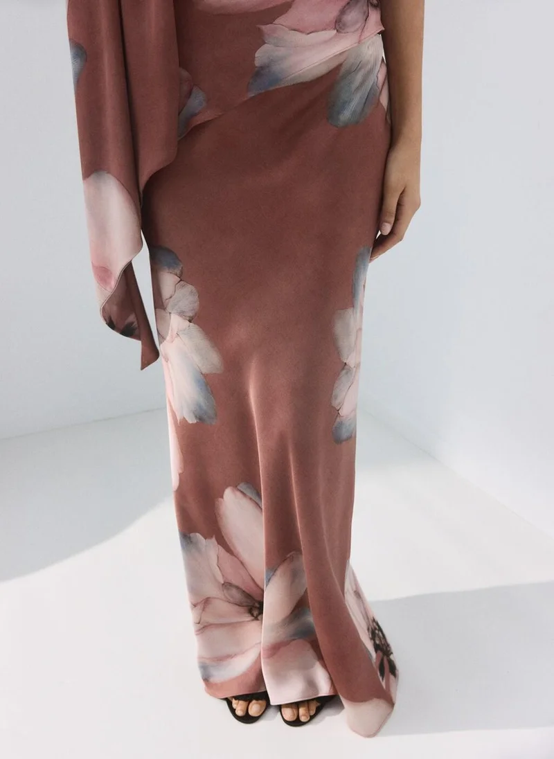 مانجو Floral-print long skirt